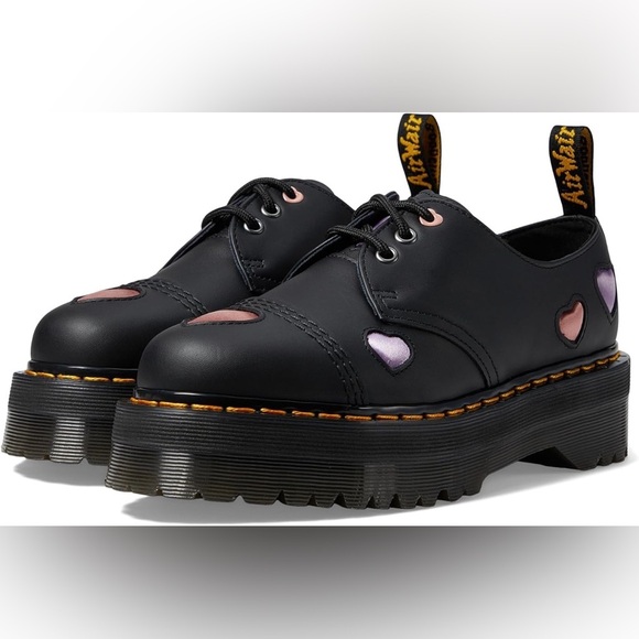 Dr. Martens 1461 Quad Heart Platform Derby Oxford Black Shoes Size 7 - Picture 1 of 9